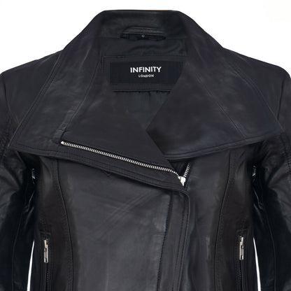 Womens Classic  Leather Shawl Wrap Biker Jacket - Morpeth