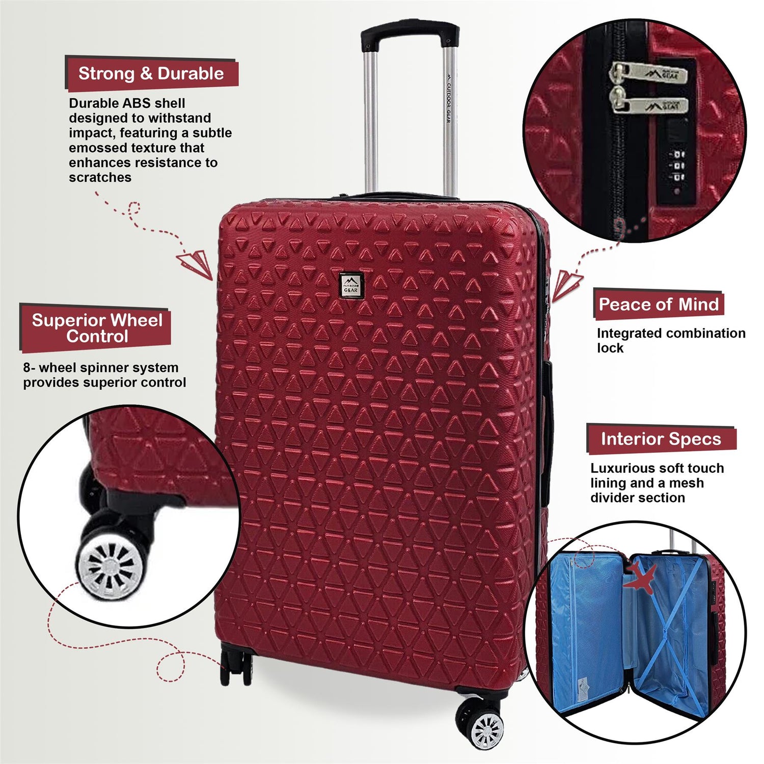 Adamsville Large Hard Shell Suitcase in Burgundy