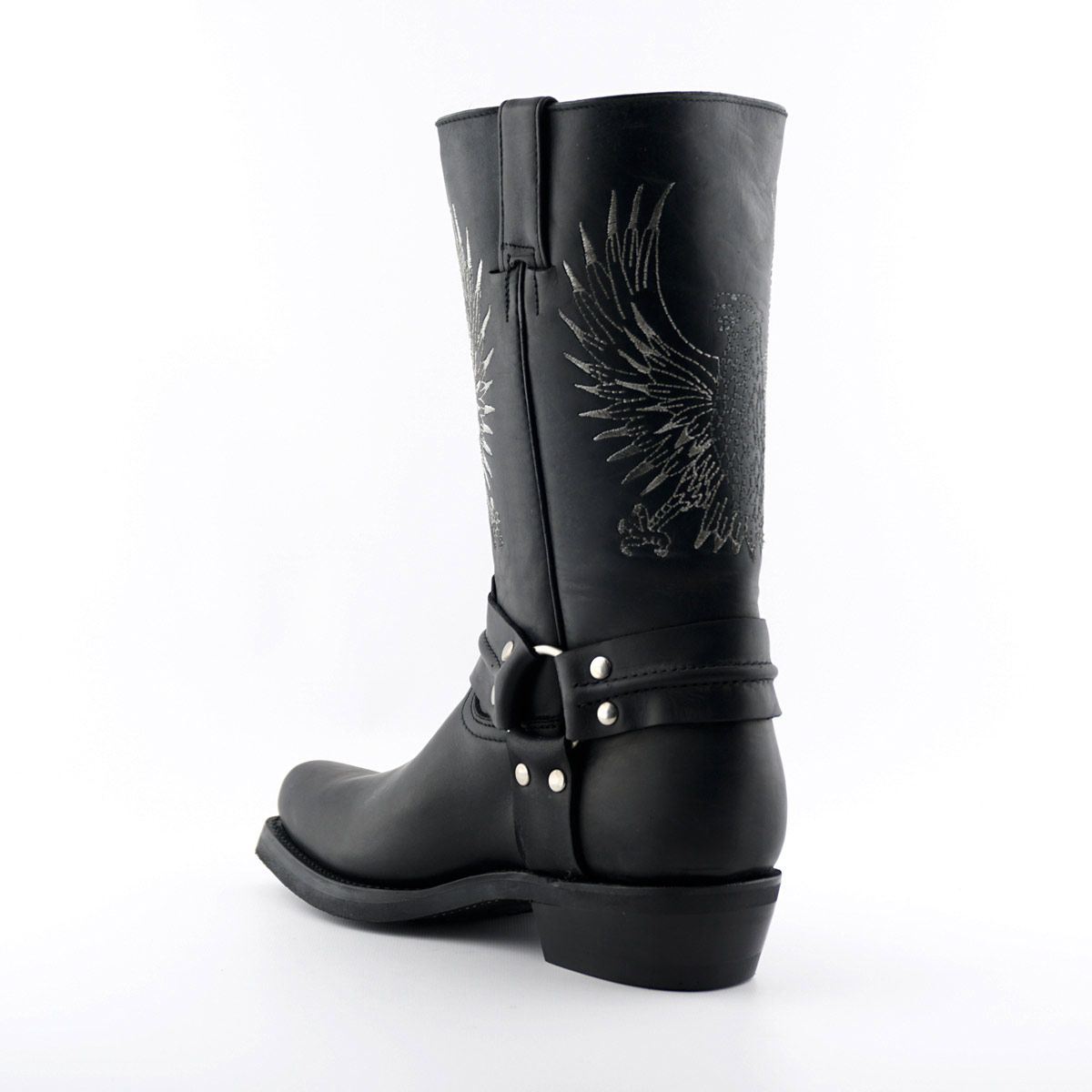 Grinders Mens Black Leather Cowboy Boots-Bald Eagle - Upperclass Fashions 