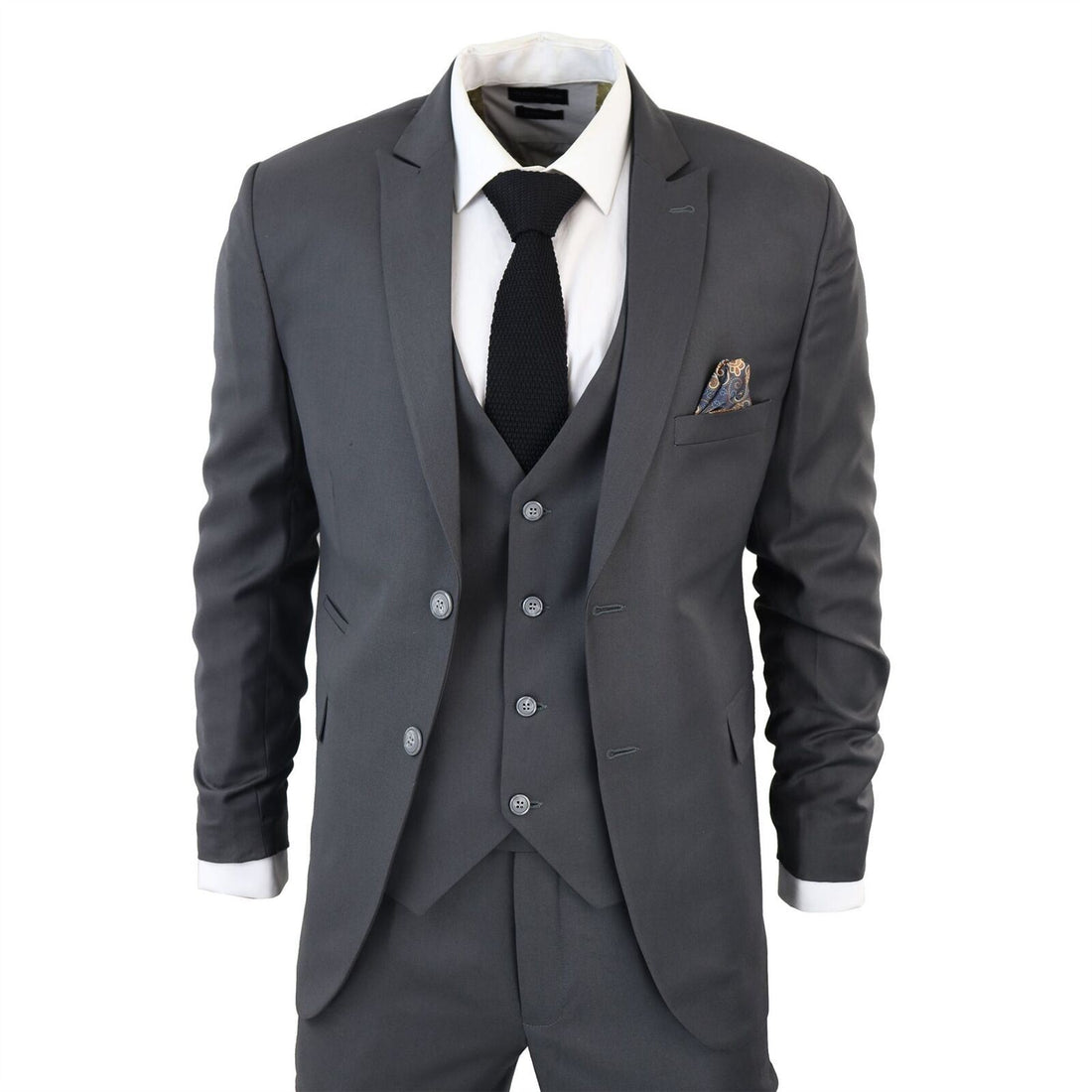 Mens IM1 Classic Plain Charcoal 3 Piece Suit - Upperclass Fashions 
