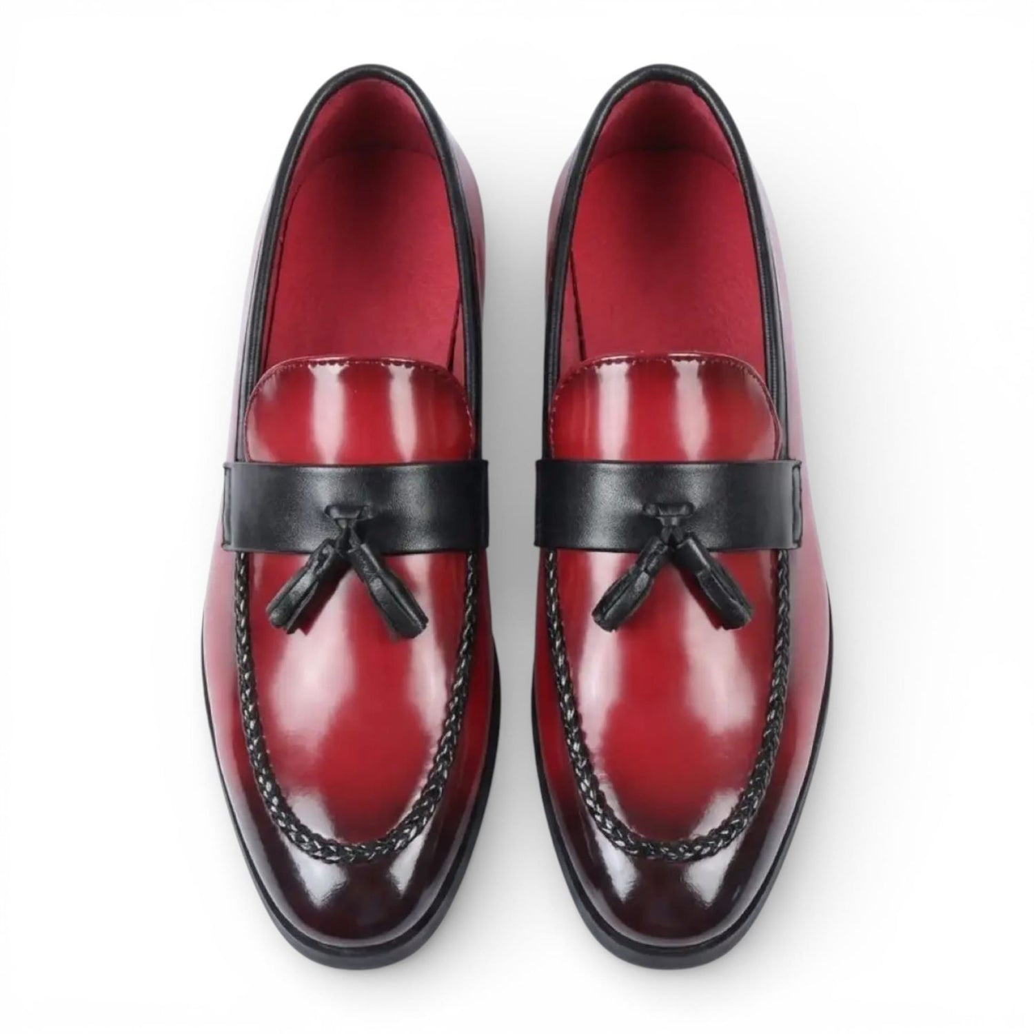 Mens Red Tassel High-Gloss Patent Faux Leather Formal Loafers Shoes