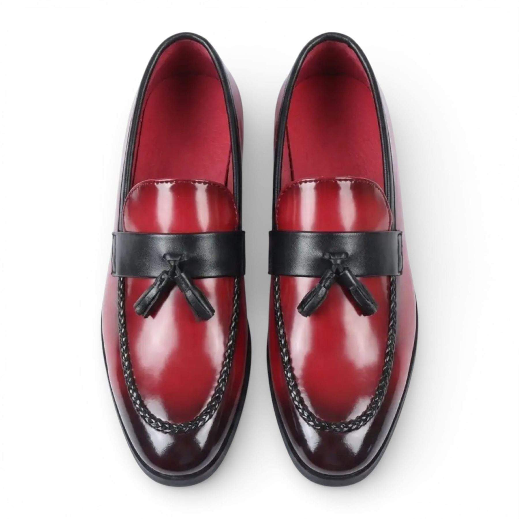 Mens Red Tassel High-Gloss Patent Faux Leather Formal Loafers Shoes