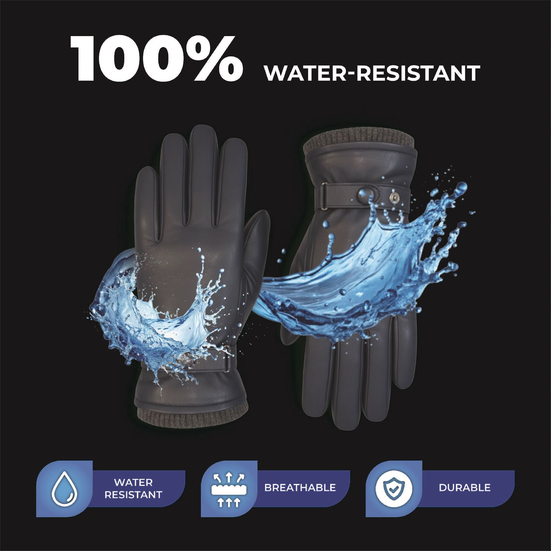 Men’s Italian Leather Warm Wool Lining Winter Knit Rib Gloves - M-LGV-105