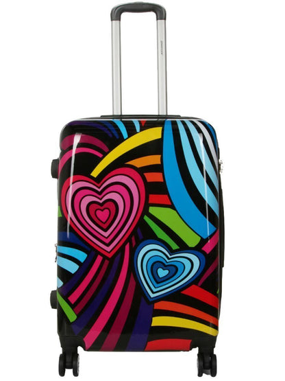 Hard Shell 4 Wheel Suitcase Set Hearts Print Luggage Lightweight Cabin Travel Bags - Upperclass Fashions 