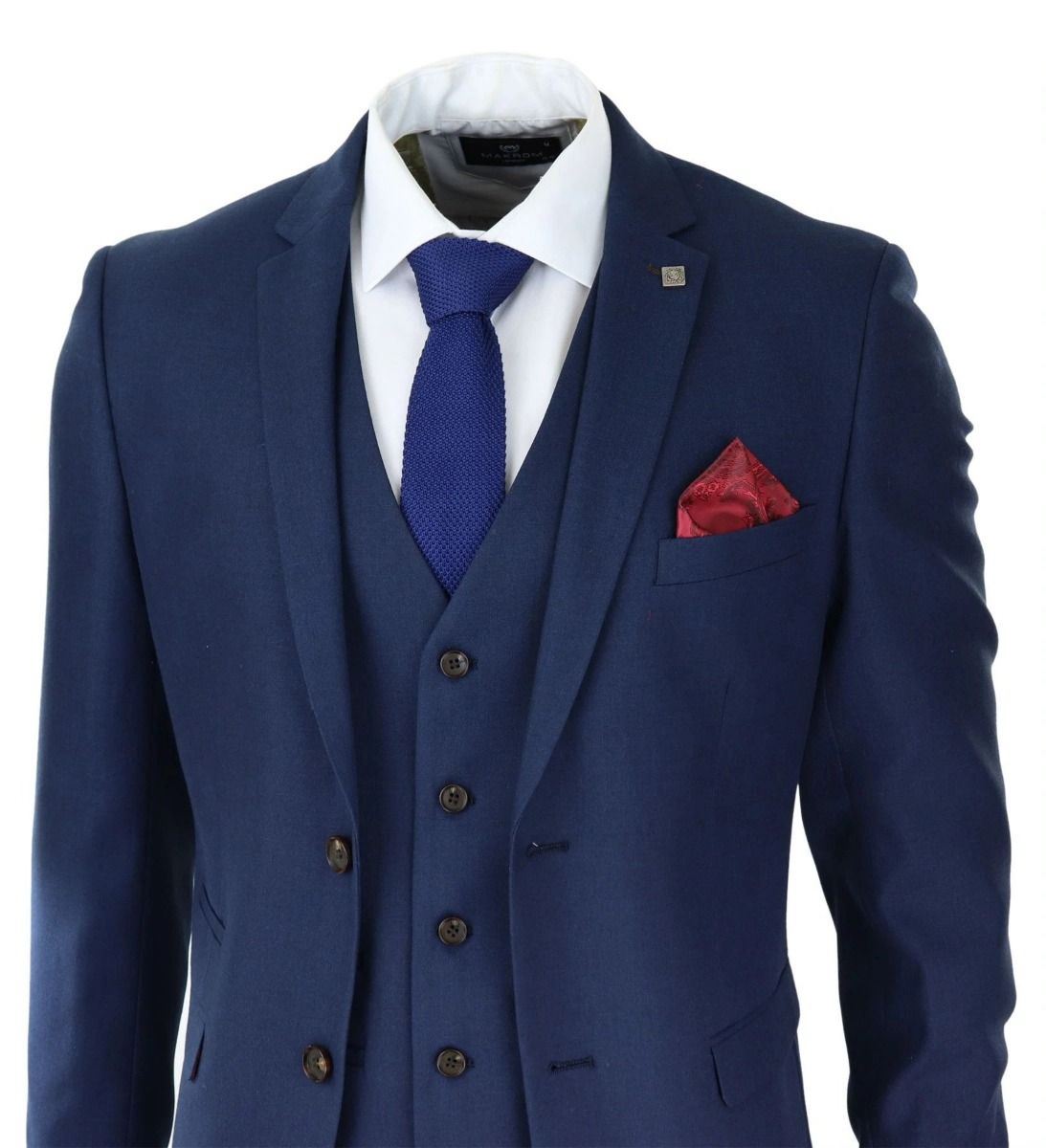 Mens 3 Piece Navy Blue Classic Retro Suit - Upperclass Fashions 