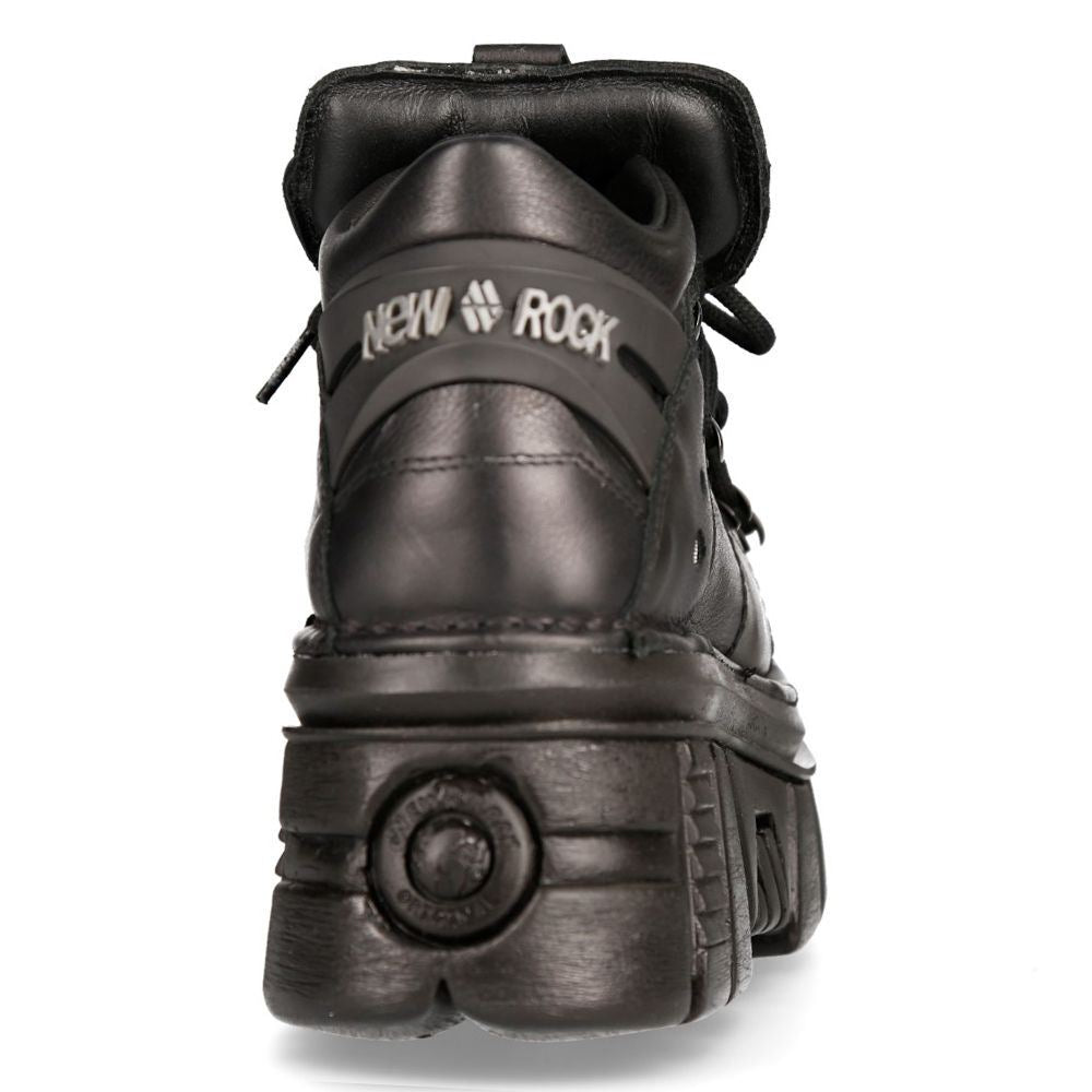 NEW ROCK 106N-S52 TOWER SHOES Metallic Black Leather Biker Punk Gothic Boots - Upperclass Fashions 