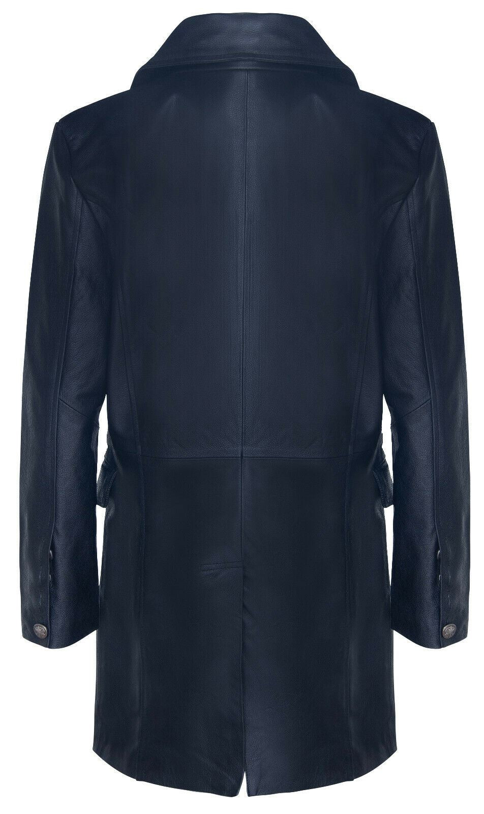 Mens Long Black Cowhide Leather Peacoat-Ellesmere