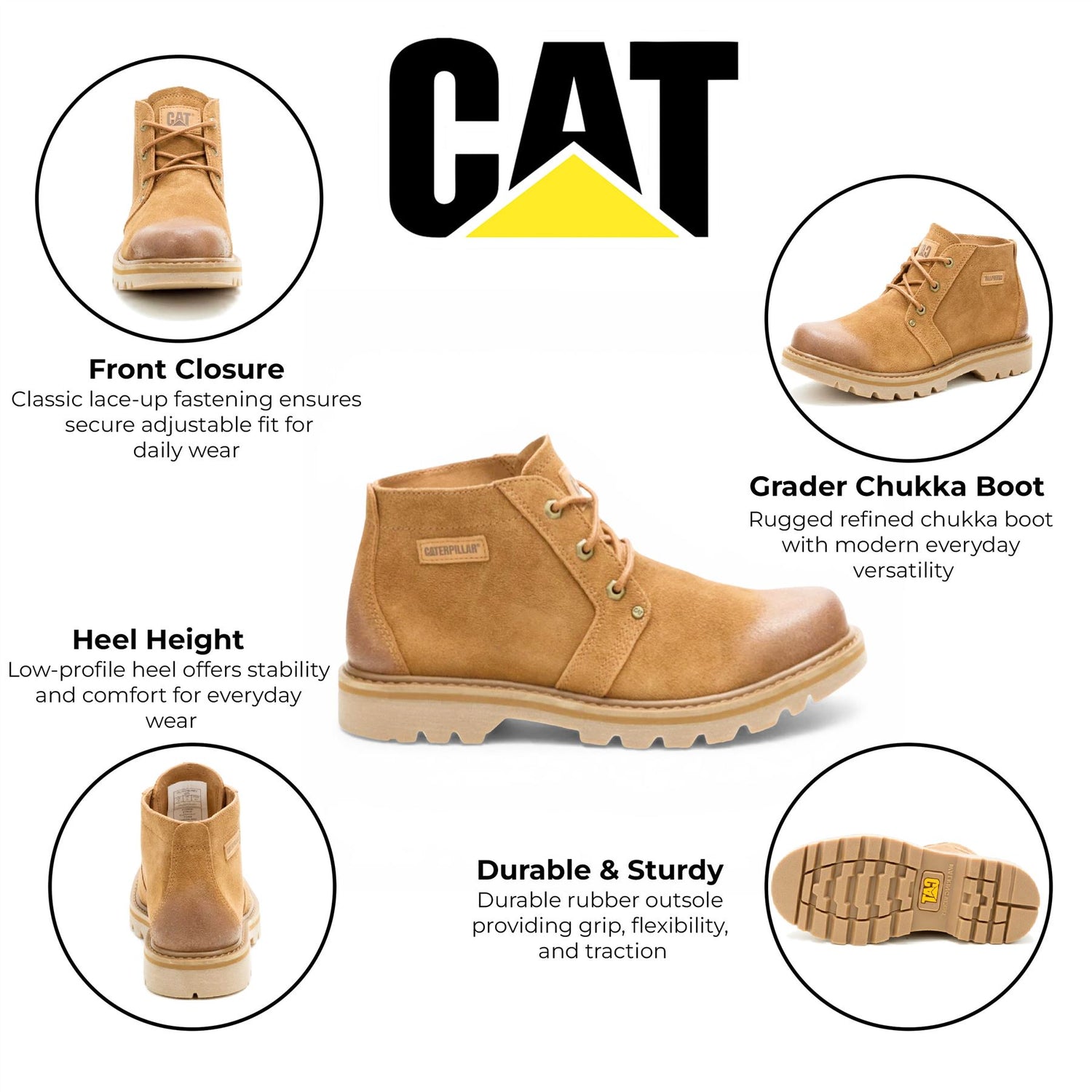 CAT (Caterpillar) Tan Leather Hiking Mid-Cut Chukka Ankle Boots - Grader