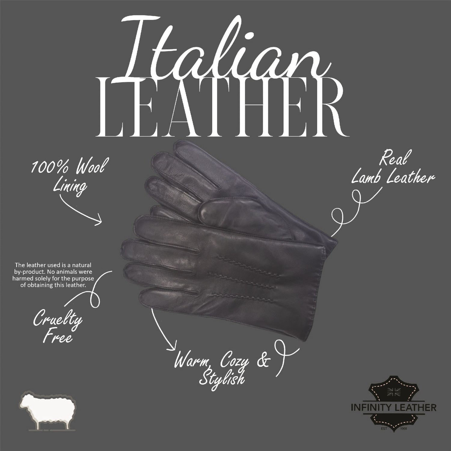 Men’s Italian Leather Warm Wool Lining Winter Stich Design Gloves - M-LGV-205