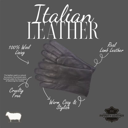 Men’s Italian Leather Warm Wool Lining Winter Stich Design Gloves - M-LGV-205