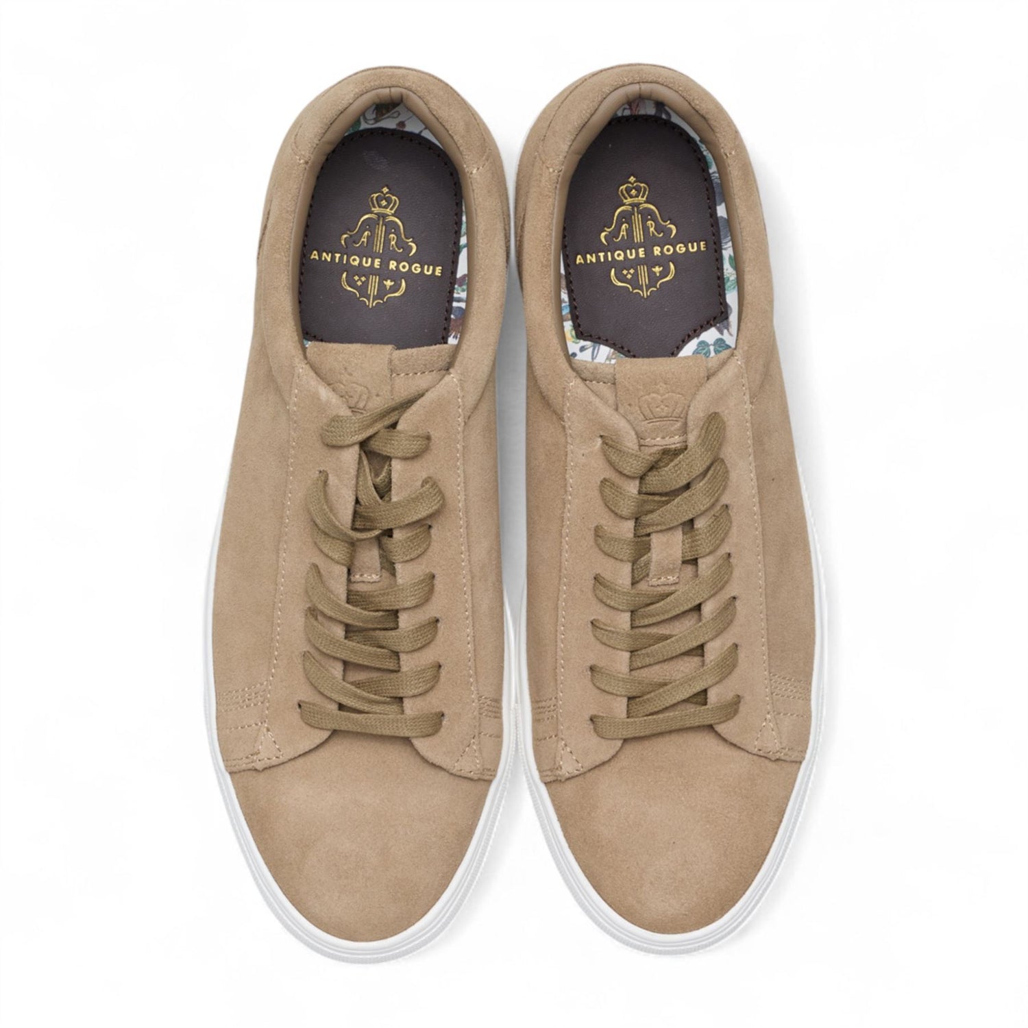 Antique Rogue Men’s Stone Taupe Suede Leather Trainer Sneaker Shoes - Gibbs