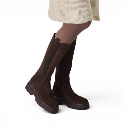 Tamaris Women’s Brown Leather Knee High Platform Heel Long Boots - 25608-41