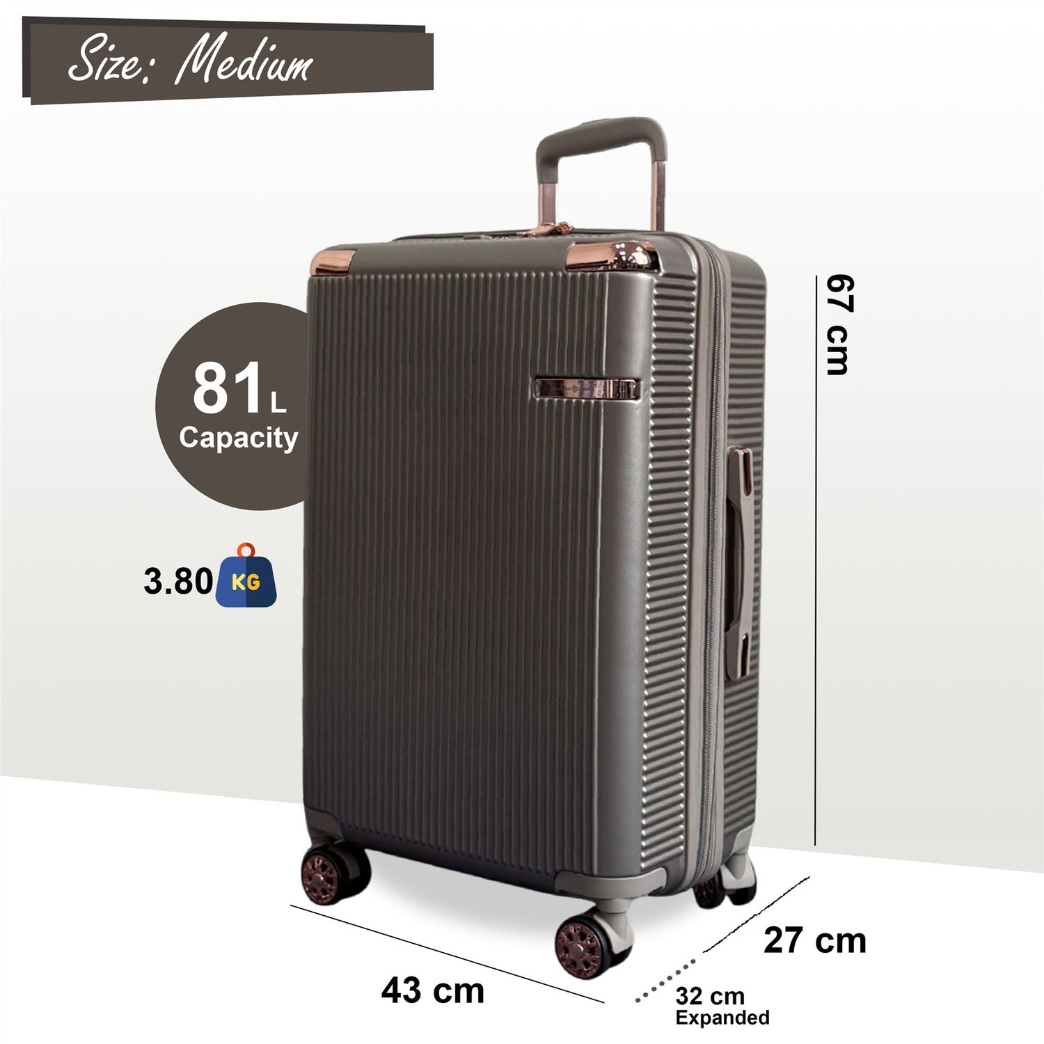 Cowra Medium Hard Shell Suitcase in Champagne ( Beige )