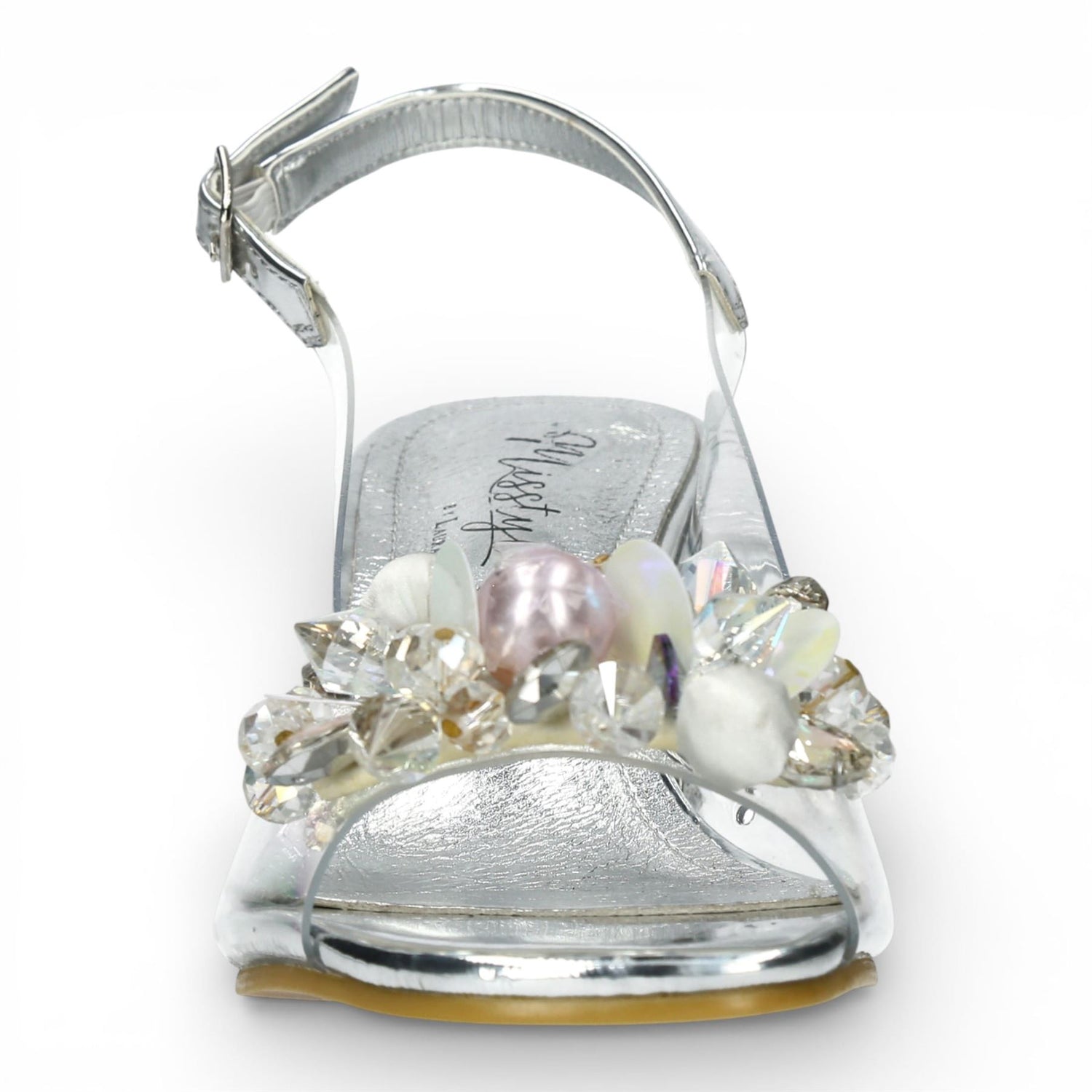 Laura Vita Women’s Clear Silver Slip-On Cinderella Block Heel Sandals - Marlene 12