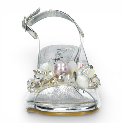 Laura Vita Women’s Clear Silver Slip-On Cinderella Block Heel Sandals - Marlene 12