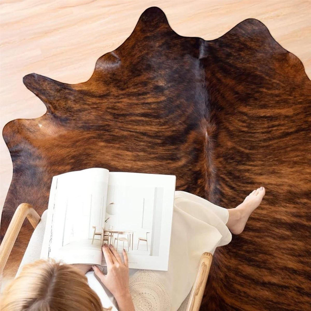 Natural Cow Leather Cowhide Hairon Rug - Dark Brindle