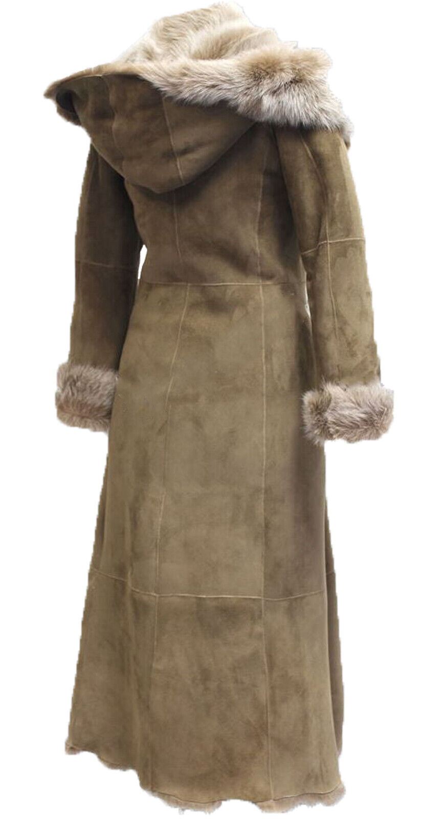 Womens Suede Toscana Sheepskin Hooded Trench Coat-Fribourg - Upperclass Fashions 