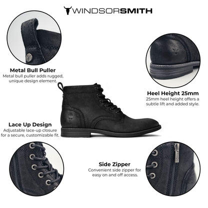 Windsorsmith Black Leather Casual Desert Boots - Sebastien