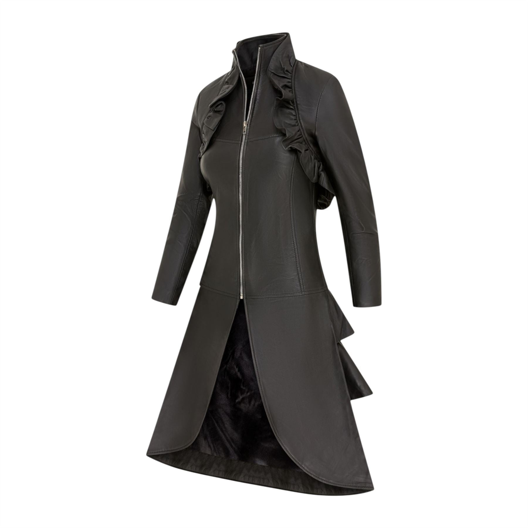 Womens Goth Leather High Collar Victorian Flare Tailcoat - Challa