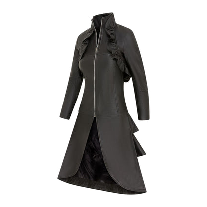 Womens Goth Leather High Collar Victorian Flare Tailcoat - Challa