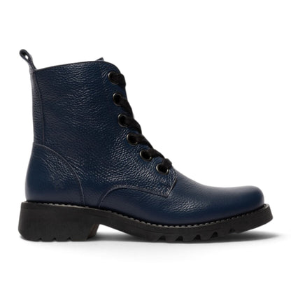 Fly London Womens Navy Blue Leather Lace-Up Heeled Ankle Boots - RAMY488
