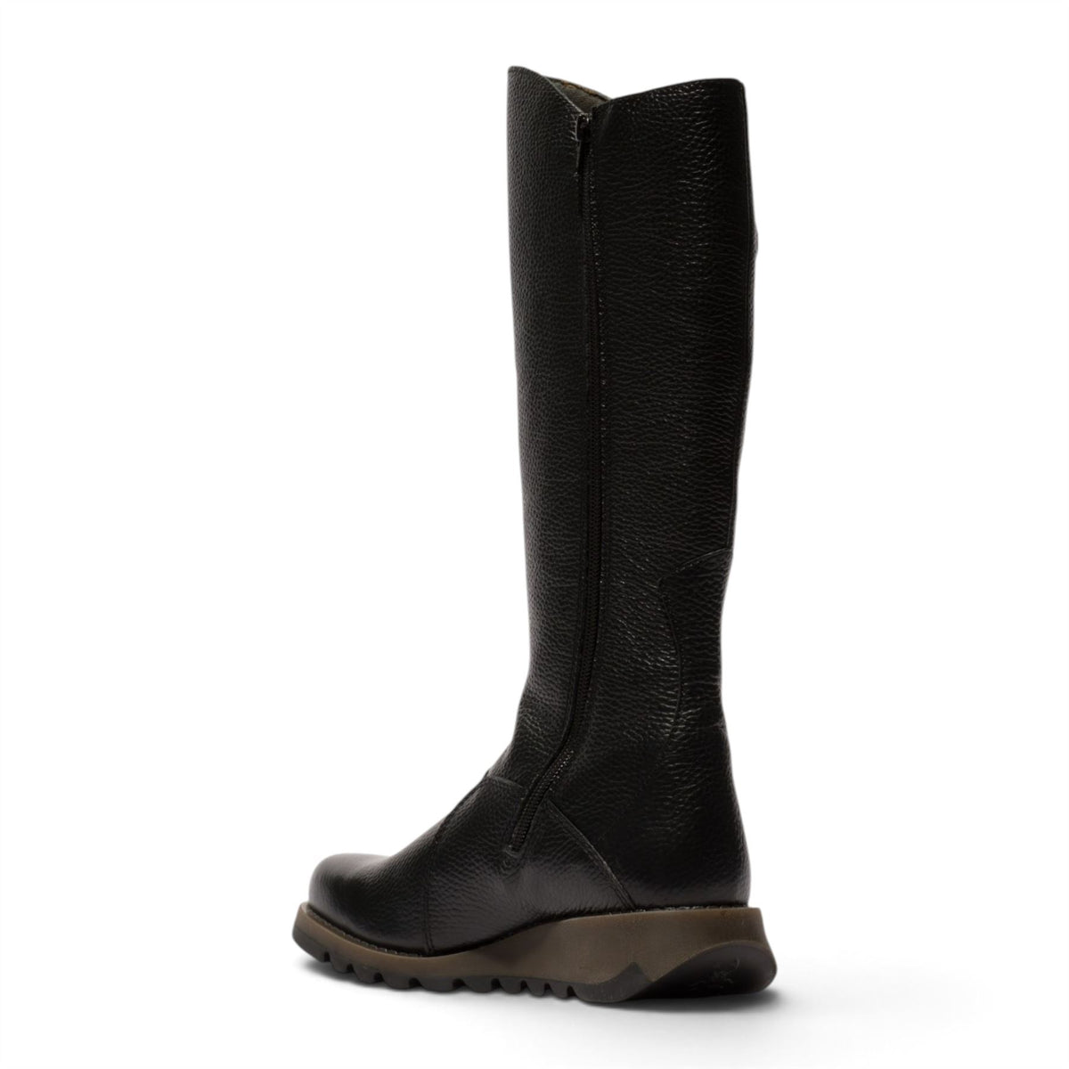 Fly London Womens Black Leather Wedge Heel Knee High Long Boots - MOL2