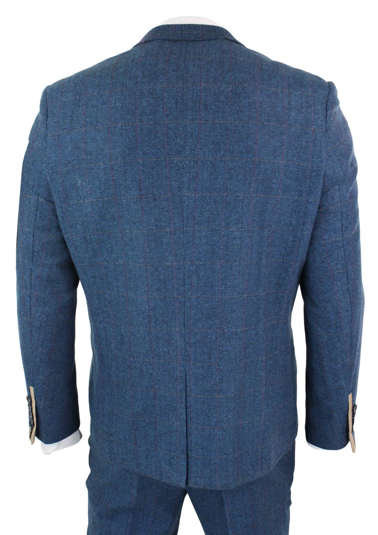 Mens 3 Piece Blue Tweed Vintage Suit