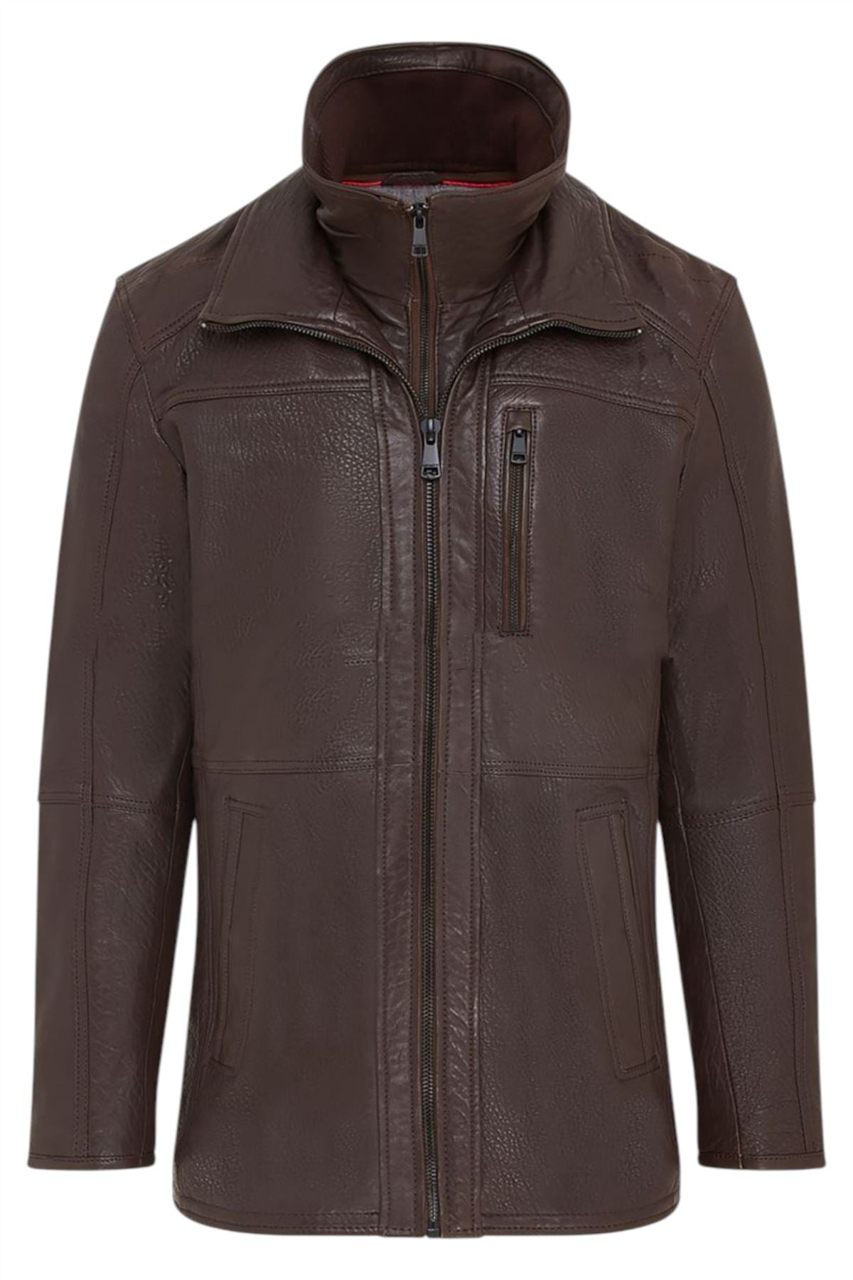 Mens Warm Mid-Length Leather Biker Coat - Sikander