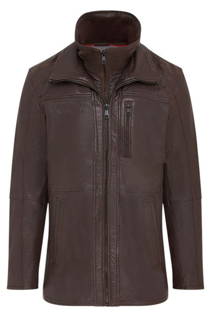 Mens Warm Mid-Length Leather Biker Coat - Sikander