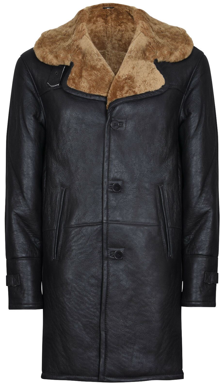Mens Long Shearling Sheepskin Crombie Coat-Leiston