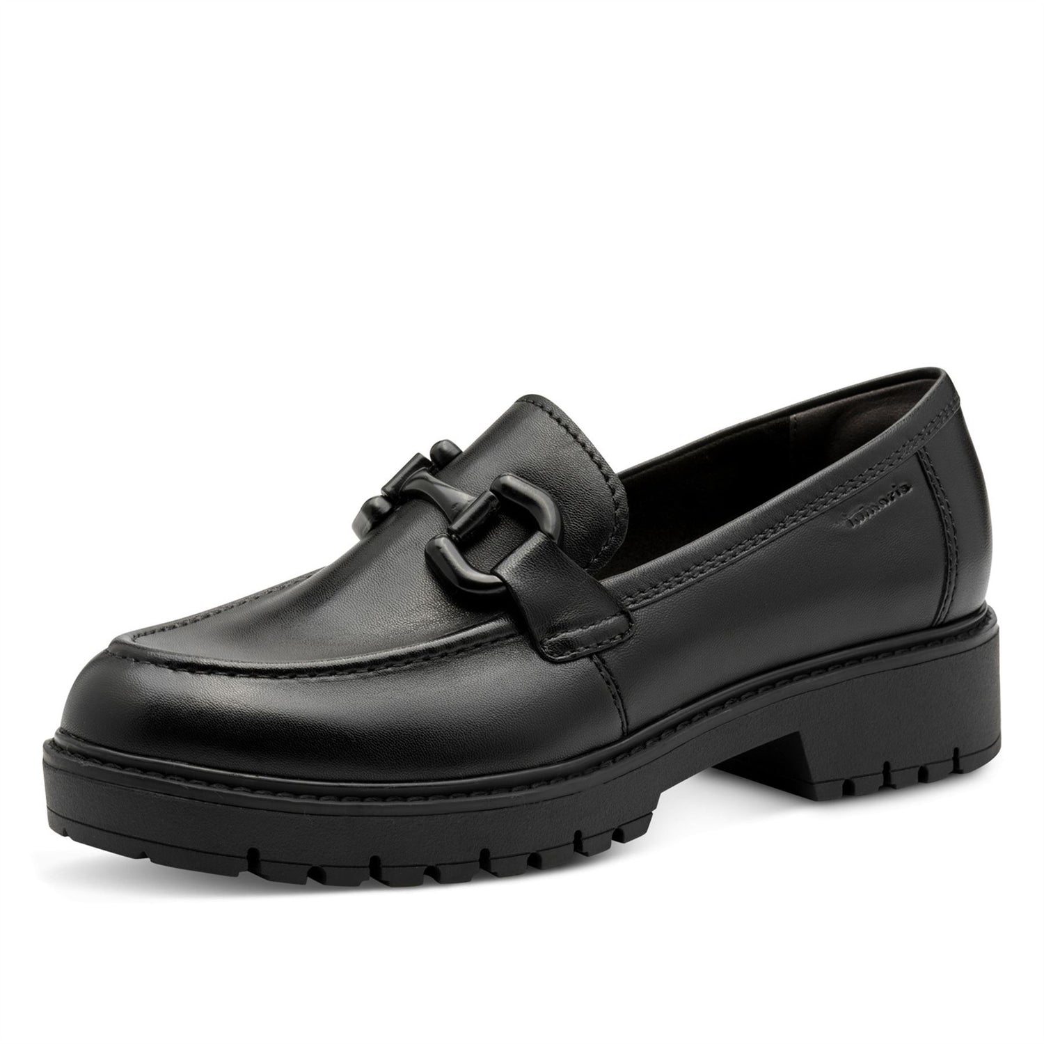 Tamaris Womens Black Leather Loafers Slip-On Platform Shoes