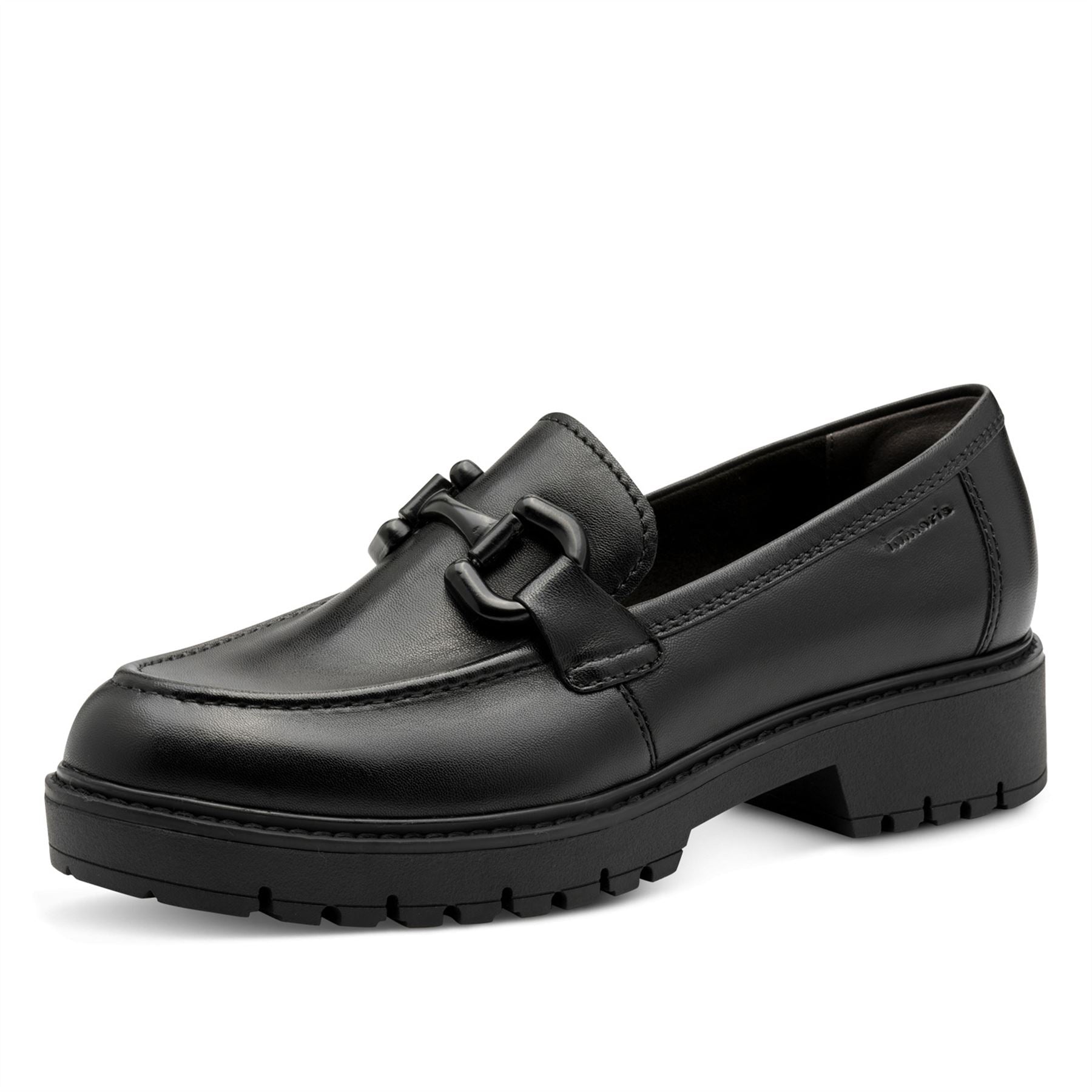 Tamaris Womens Black Leather Loafers Slip-On Platform Shoes