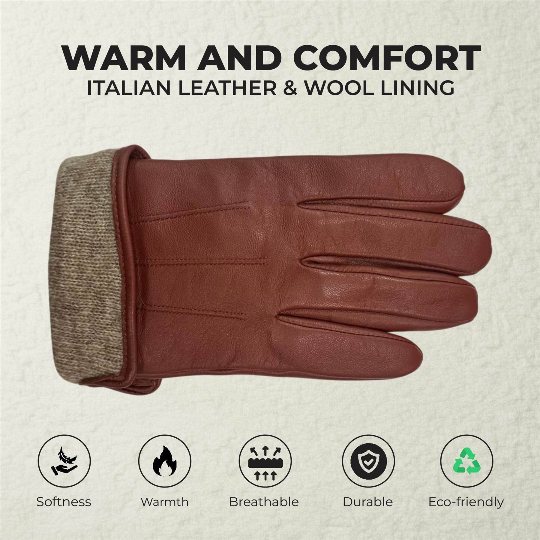 Men’s Italian Leather Warm Wool Lining Winter Gloves - M-LGV-305