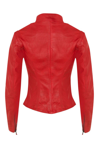 Womens Slim-Fit Leather Biker Jacket-Maldon