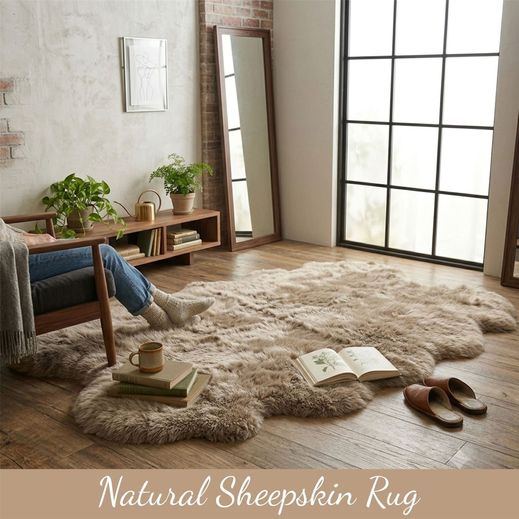 Genuine Sheepskin Quad Natural Fluffy Silky Soft Real Wool Rug