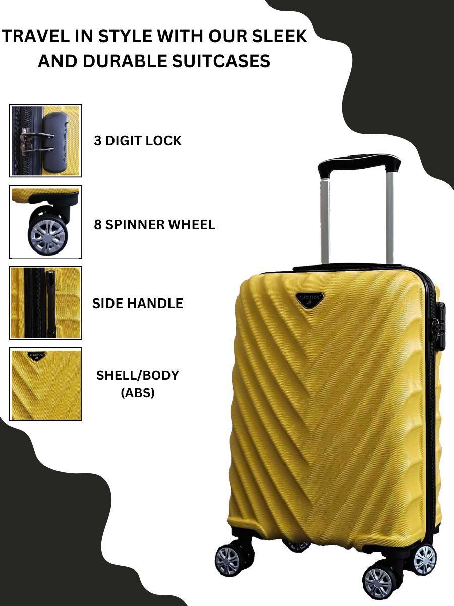 Strong Yellow Hard shell Suitcase 4 Wheel ABS Lightweight Cabin Luggage - Upperclass Fashions 