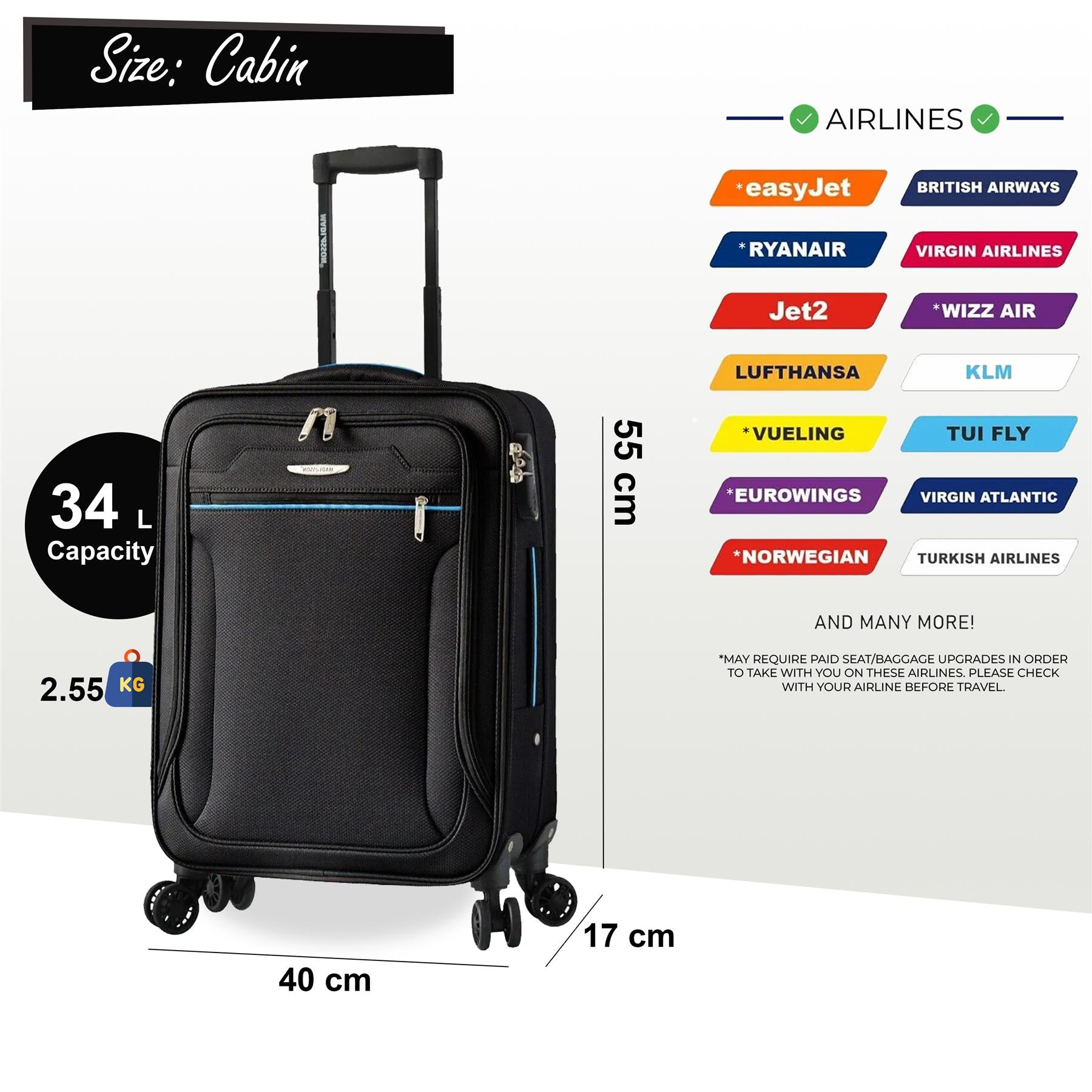 Calera Cabin Soft Shell Suitcase in Black