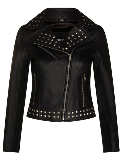 Womens Stud Goth Biker Leather Jacket-St. Albans