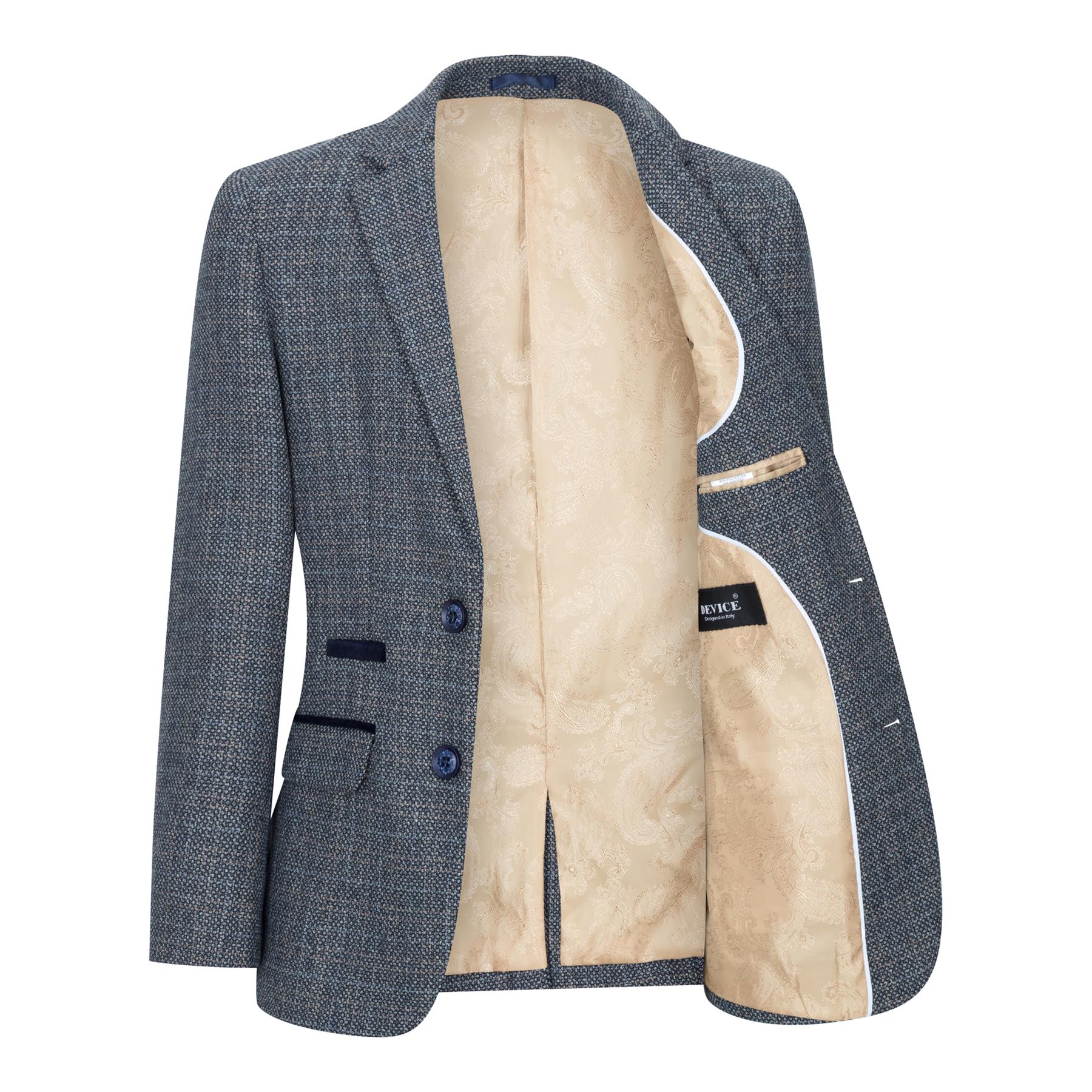 Boys 3 Piece Blue Tweed Check Vintage Retro Suit