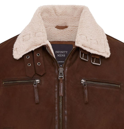 Mens Real Sheep Suede Bomber Aviator Jacket - Sandnes