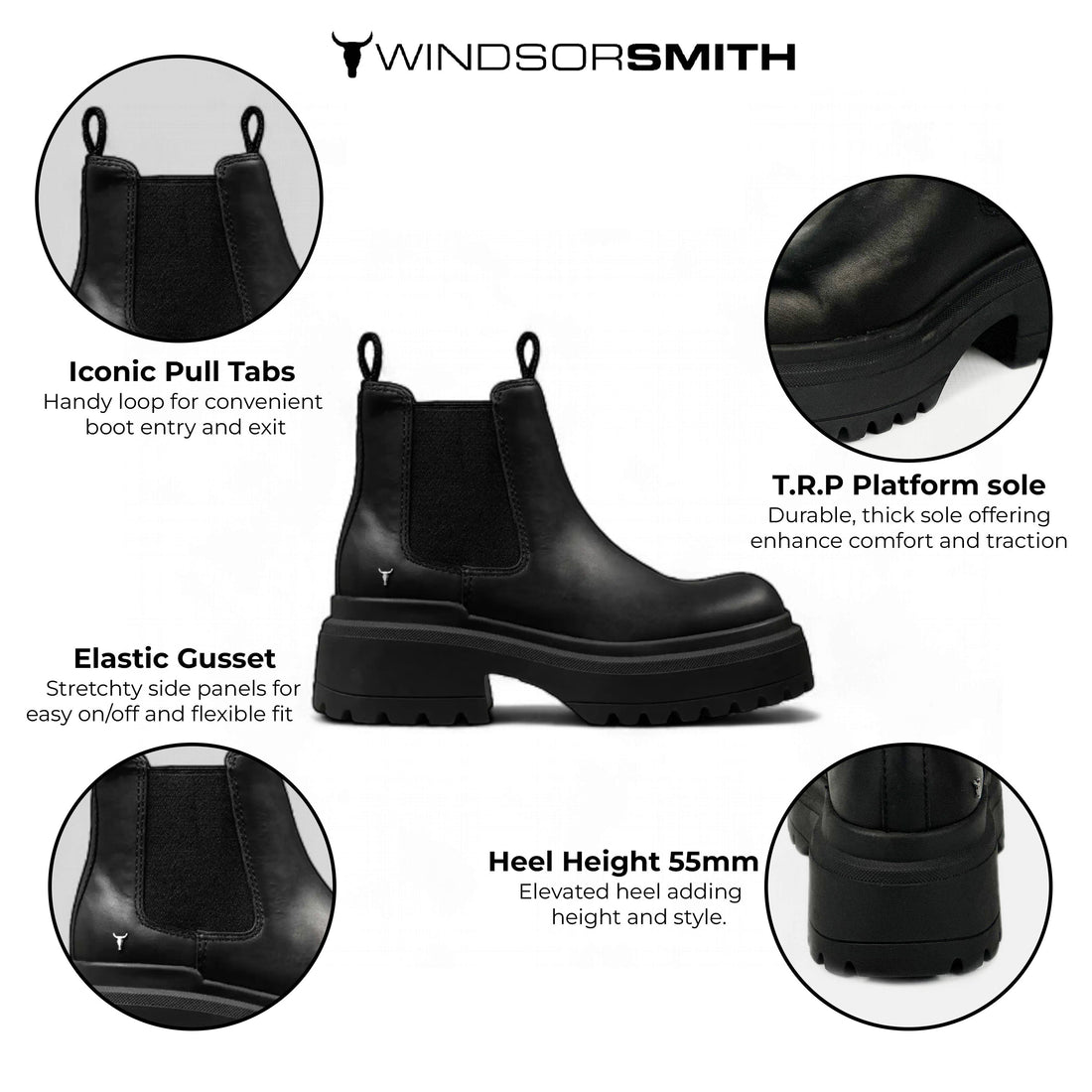 Windsorsmith Black Chunky Leather Chelsea Boots - Dopamine