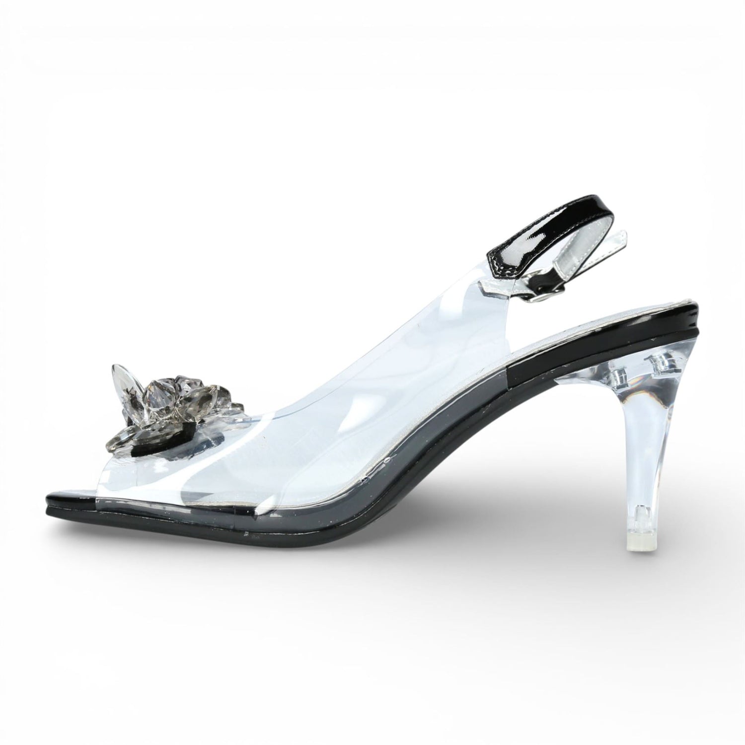 Laura Vita Women’s Mira 01 Clear Black Slip-On Cinderella Heel Sandals