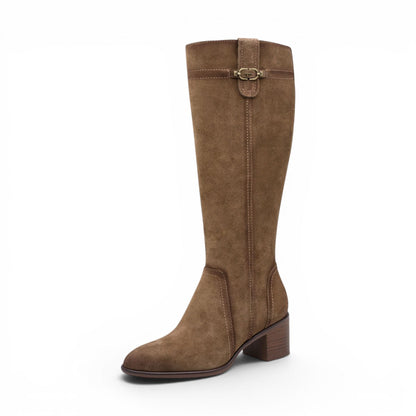 Tamaris Women’s Brown Suede Leather Riding Knee-High Heel Long Boots - 25576-47