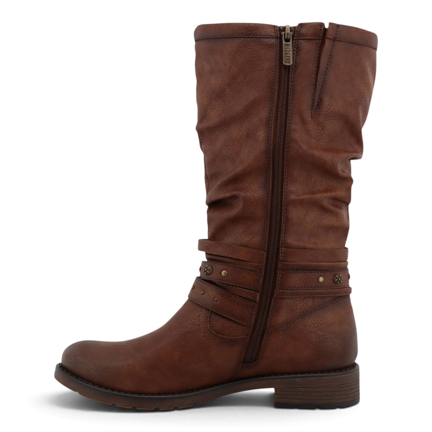 Womens Cognac Brown Faux Leather Mid-Calf Slouch Riding Boots - M0052003