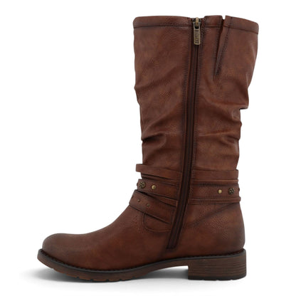 Womens Cognac Brown Faux Leather Mid-Calf Slouch Riding Boots - M0052003