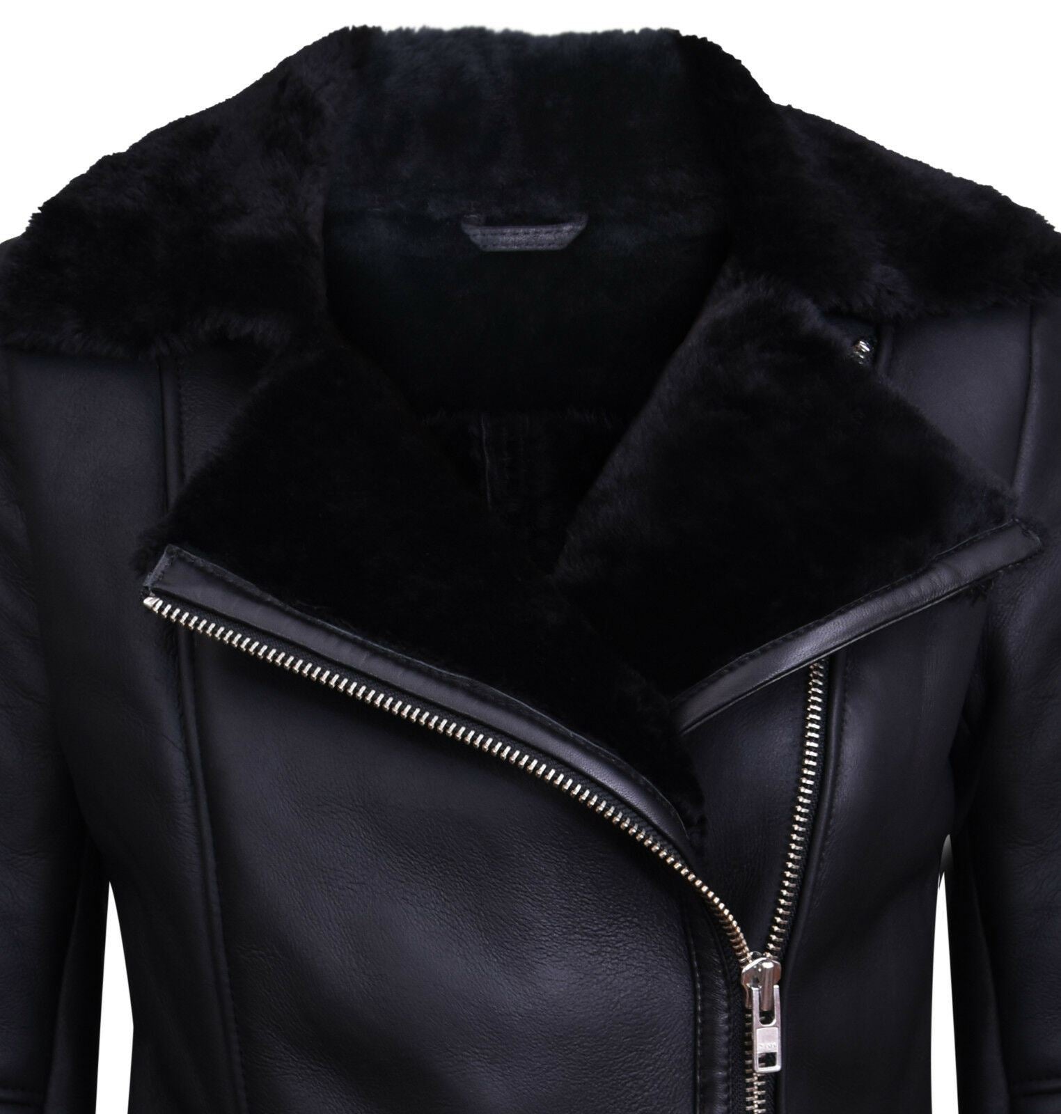 Womens Shearling Sheepskin Black Aviator Jacket-Patchway - Upperclass Fashions 