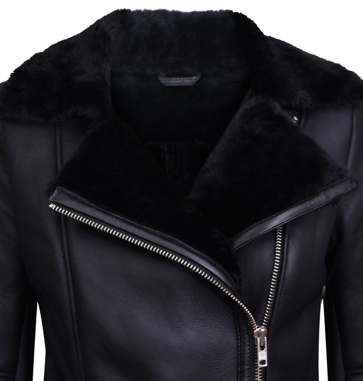 Womens Shearling Sheepskin Black Aviator Jacket-Patchway