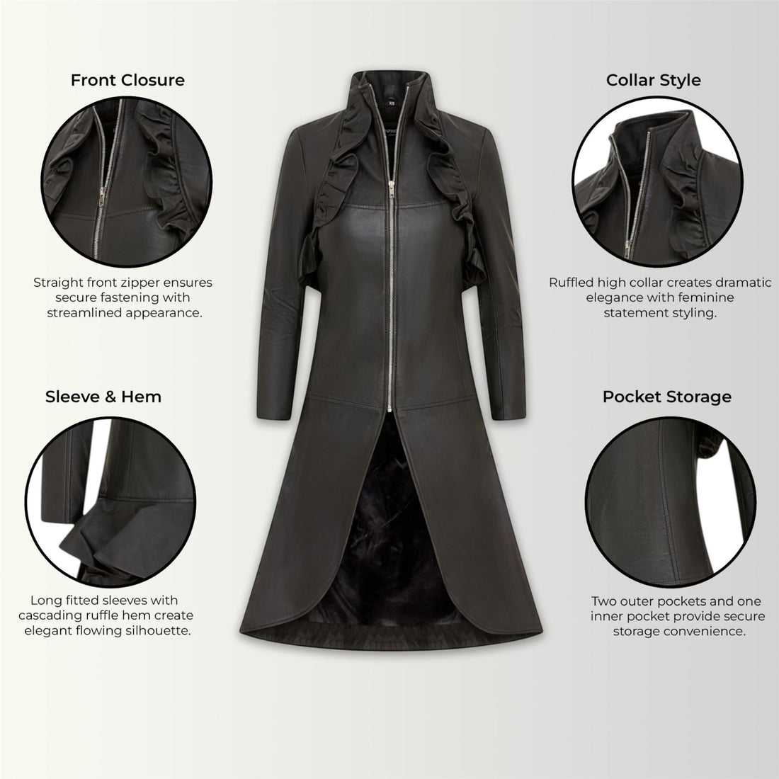Womens Goth Leather High Collar Victorian Flare Tailcoat - Challa