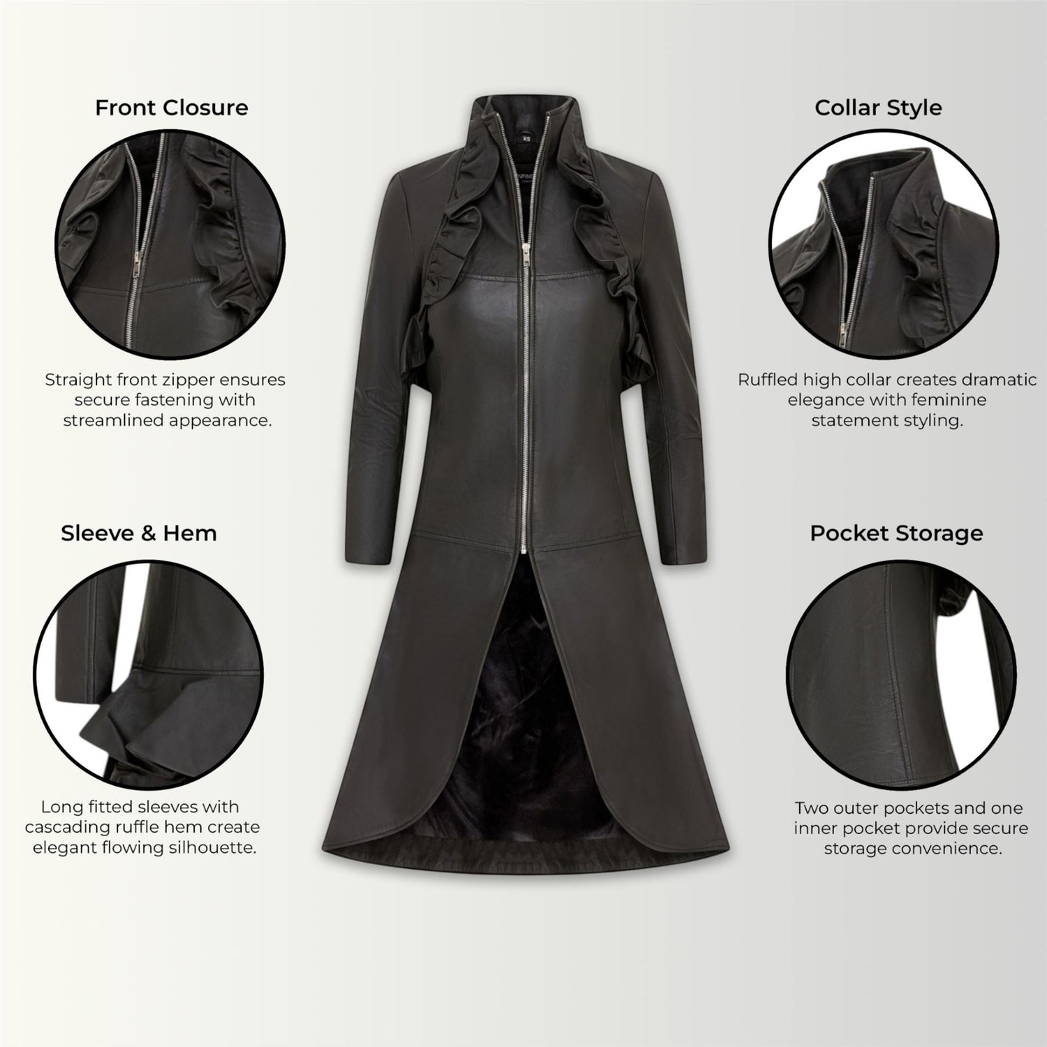 Womens Goth Leather High Collar Victorian Flare Tailcoat - Challa