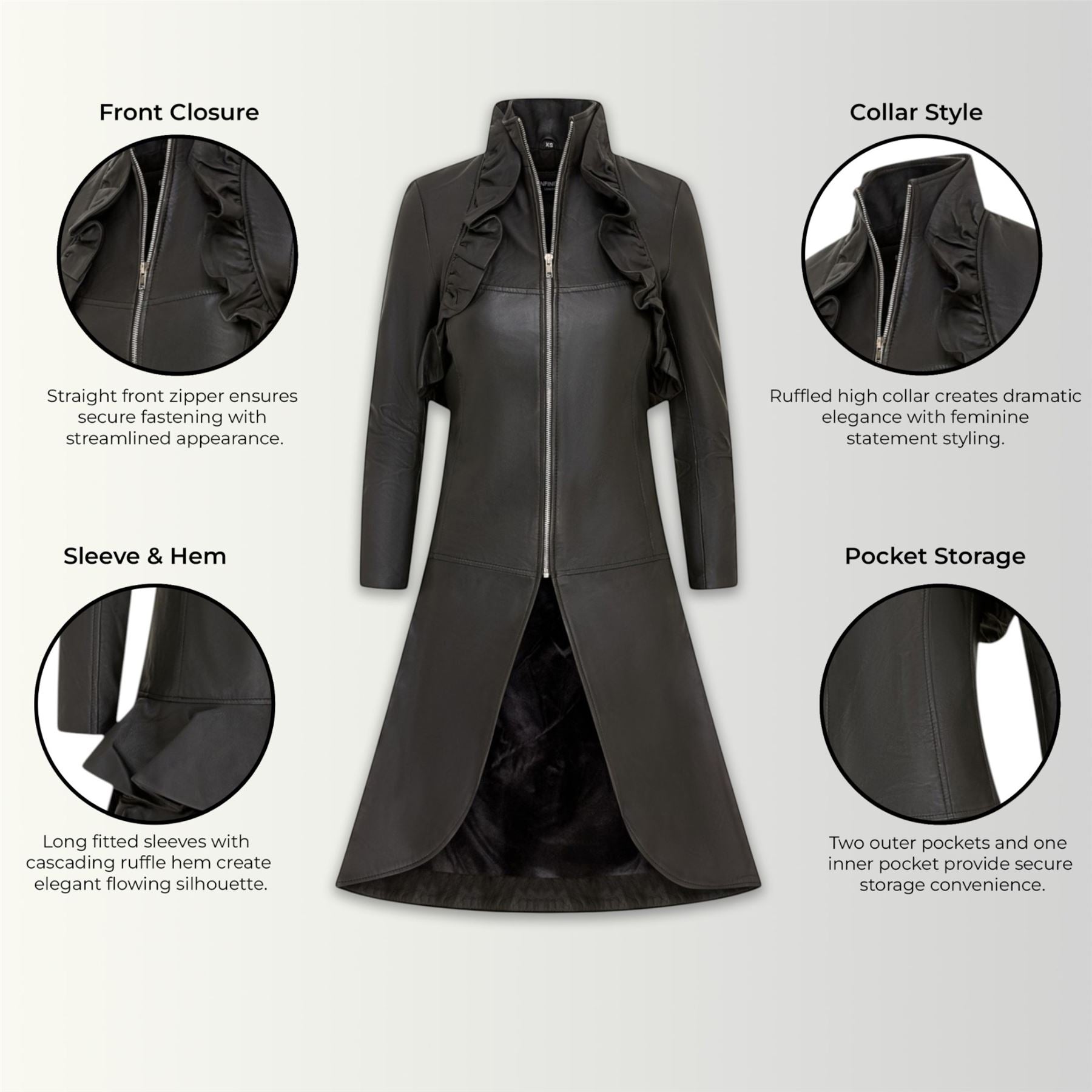Womens Goth Leather High Collar Victorian Flare Tailcoat - Challa